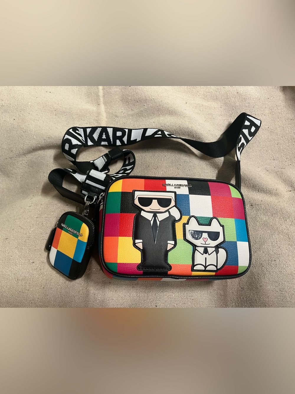 Karl Lagerfeld Multicolor Check Patch Crossbody Bag with Logo Strap